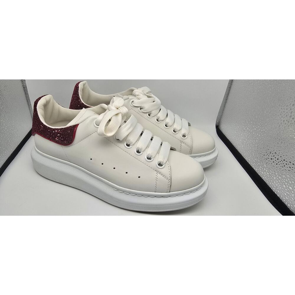Alexander McQueen Oversized Sneaker White Red Glitter Heel 558945 EU 38 US 7